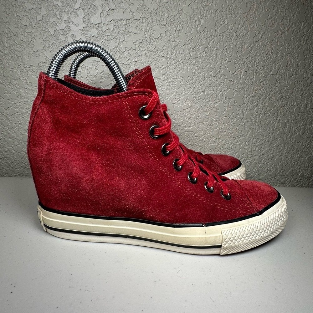 Converse Womens All Star Sneakers Shoes Red Hidden Wedge High Top Suede Lace 8